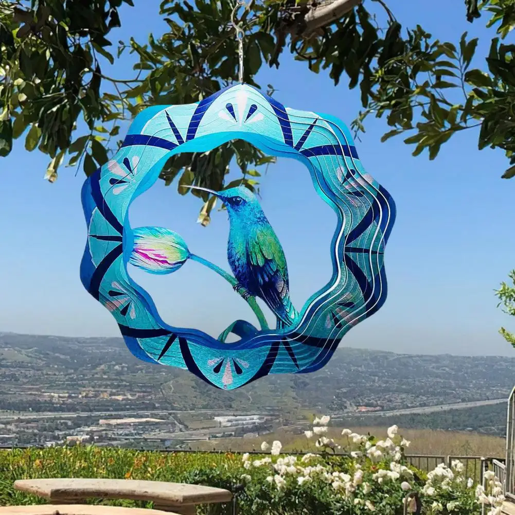 

Hanging Wind Spinner Metal Art Hummingbird Wind Spinners Geometric Patterns for Indoor Outdoor Decoration Wind Chime Pendant