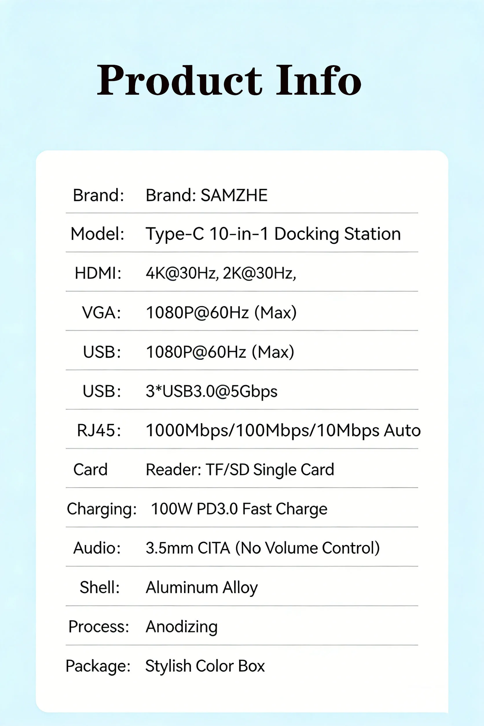 SAMZHE 10-in-1 USB-HUB Typ-C zu 4K60Hz HDMI 5Gbps USB C&A 1000Mbps RJ45 PD100W SD&TF für Laptop-Zubehör MacBook Pro Dell HP – Detail 19
