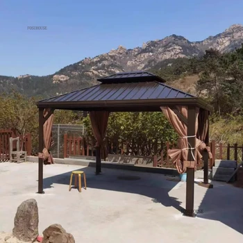 Gazebo da esterno cortile padiglione solarium in lega di alluminio tende da Villa giardino esterno parasole antipioggia terrazza doppio tetto GG 1