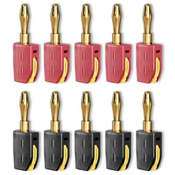Gold - Plated High Current 4mm Quick Connect Banana Plugs - 32A (Pack of 10) (Black and red)