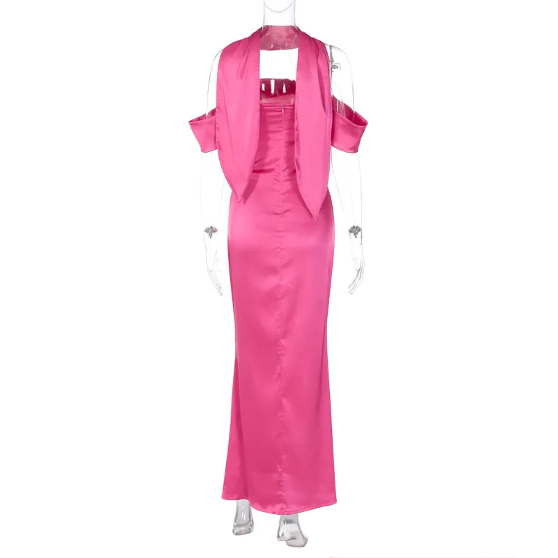 Elegante vestido largo sin espalda para mujer, ajustado, a la moda, con hombros descubiertos, vestido de fiesta de noche con cremallera, vestido de fiesta liso 2025