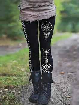 519 Figure-Flattering, Women's High-Stretch Geometric Print Leggings - Casual, All-Season Wear, Machine Washable 1