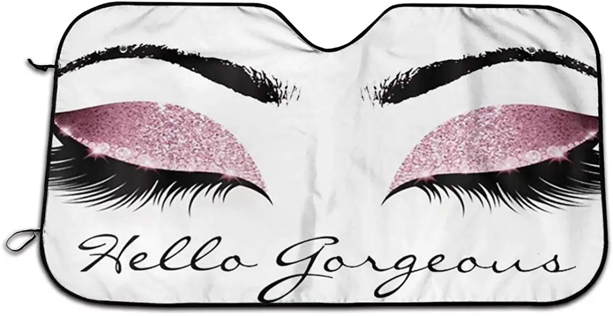 

Car Windshield Sun Shade, Hello Gorgeous Pink Eyelash, Block UV Sunshade for Front Window, Foldable Sun Visor Protecto