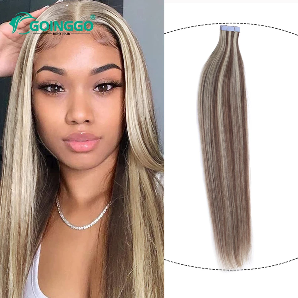 P6613StraightRemyTapeInHumanHairExtensionsChestnutBrown