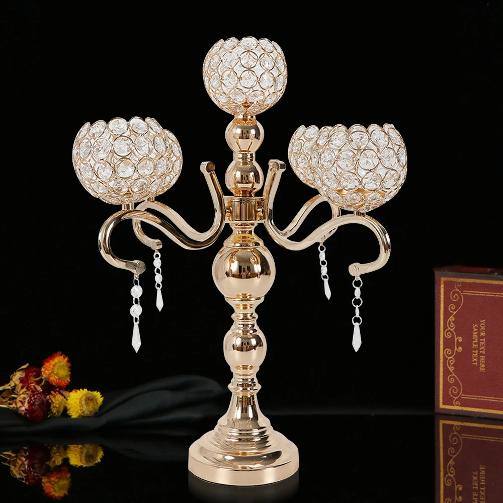 

5-Head Globe Crystal Drops Candelabra Votive Candle Holders Wedding Centerpieces Votive Candle Holders 55*45*16cm