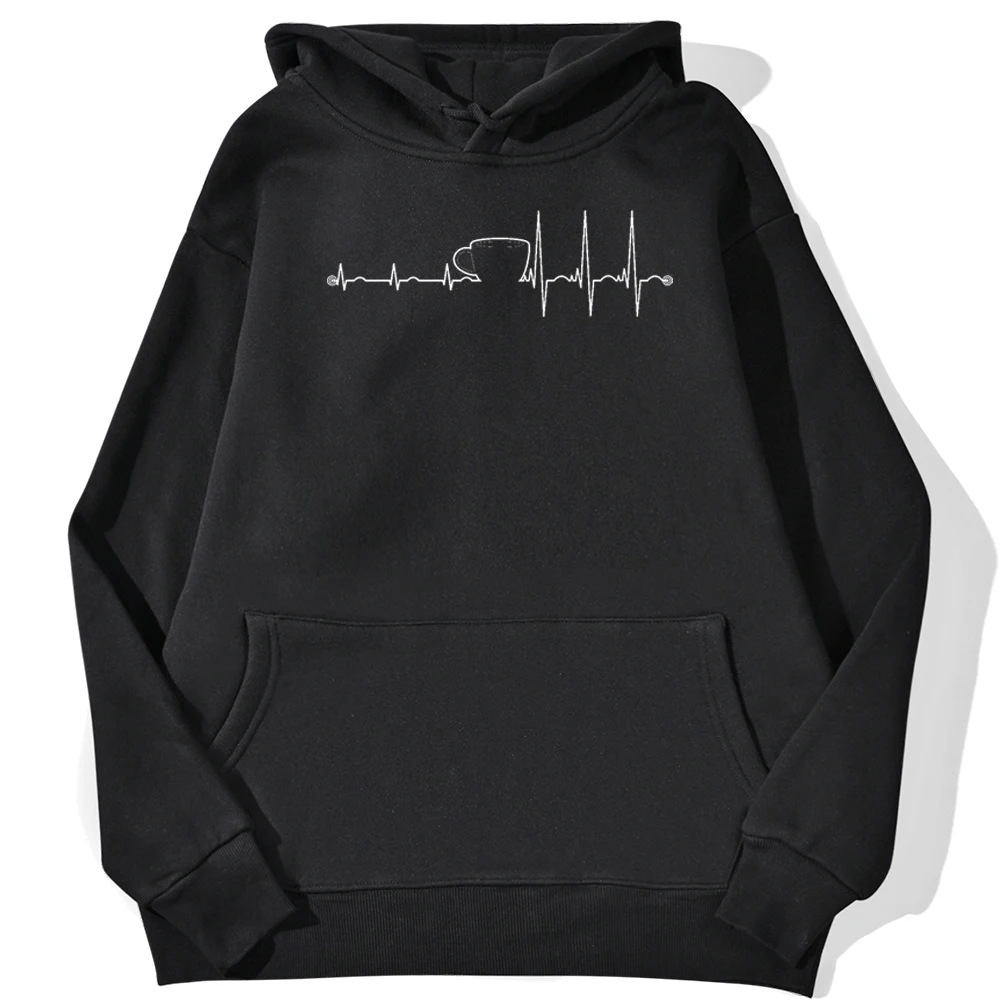

Wake Up Coffee Heartbeat Print Hoodie Sweatshirt Fleece Fashion Pullover Men Autumn Casual Hooded Sweatshirts Hip Hop Streetwear