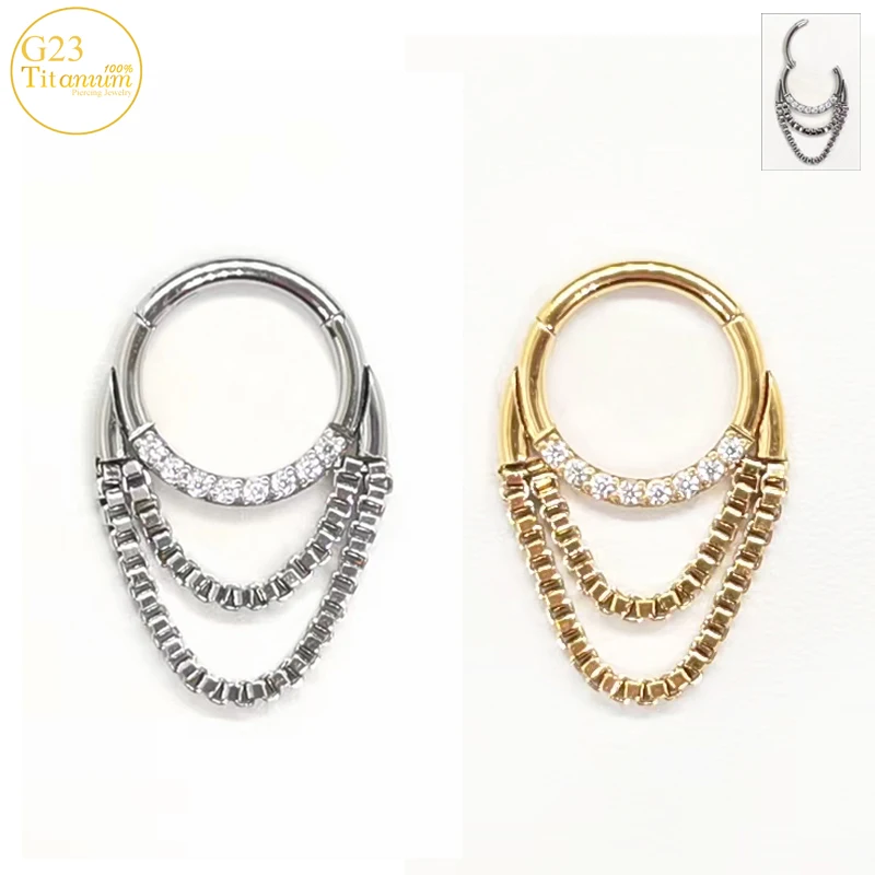 

ASTM G23 Titanium Earrings Zircon Plating Chain Clicker Rings Septum Piercing Nose Rings Cartilage Tragus Helix Piercing Jewelry