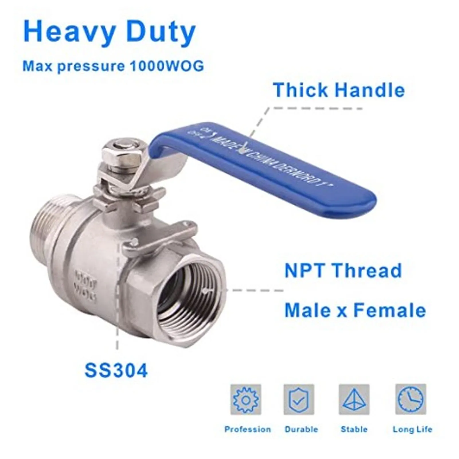 Full Port Ball Valve 3/8 Inch NPT Male and Female Thread Pipe Fitting 1000WOG Stainless Steel Ball Valve Ball,Valve&sect;Full,Port,