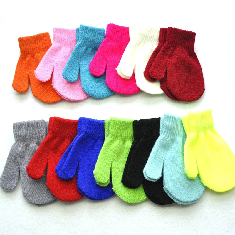 1-4Y Baby Knit Wool Mittens Winter Warm Kids Baby Girl Gloves Knitted Children Toddler Thick Teething Mitten Handschoen