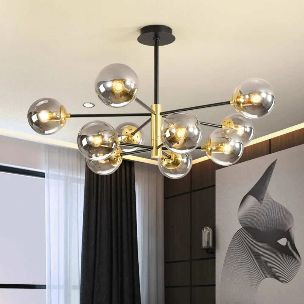 

Modern Glass Ball Led Ceiling Chandelier Black Gold for Bedroom Living Dining Room Table Pendant Lamp Lusters Luminaire Lighting