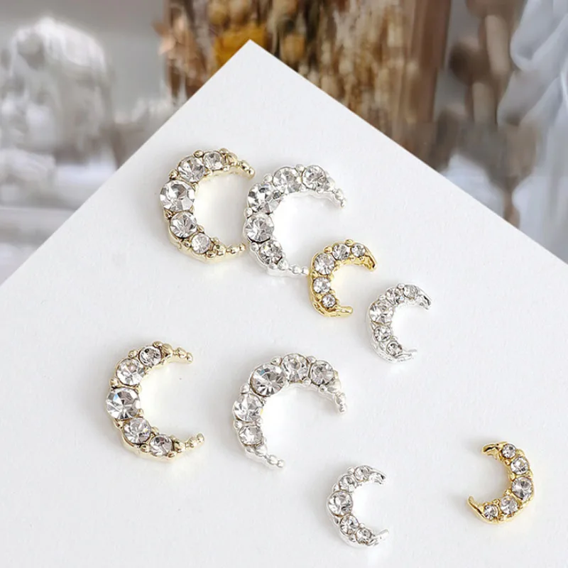 10Pcs 골드/실버 네일 아트 크리스탈 진주 라인 석 2 크기 달 모양의 디자인 한국어 네일 아트 액세서리에 대 한 매력