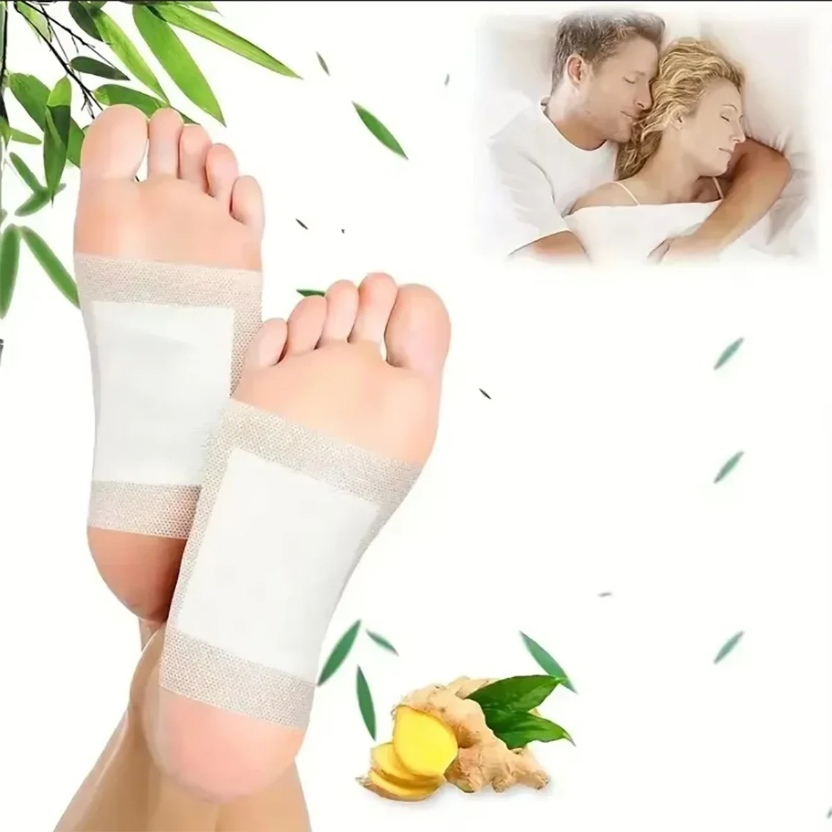 Adhesive Foot Pads 50 Natural Bamboo & Ginger Powder for Deep Cleaning Moisturizing & Relaxation After Bathing