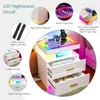 2-piece Set of Bedside Table with Wireless Charging Station, LED Lights, and 2 Drawers with Smooth Smart Bedside Table 4
