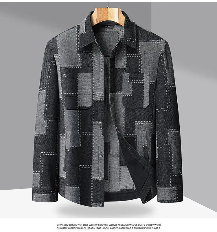 Übergroße L-8XL Herren-Jeansjacken mit Karomuster, Jugend-High-Street-Wear, lockerer karierter Baumwollmantel, einreihige Top-Kleidung – Detail 11