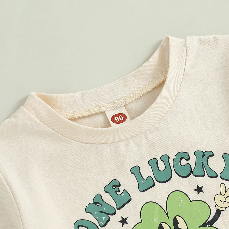 Baby Boy T-shirt Short Sleeve Crew Neck Letters Clover Print Summer Clothes Tops for Casual Daily