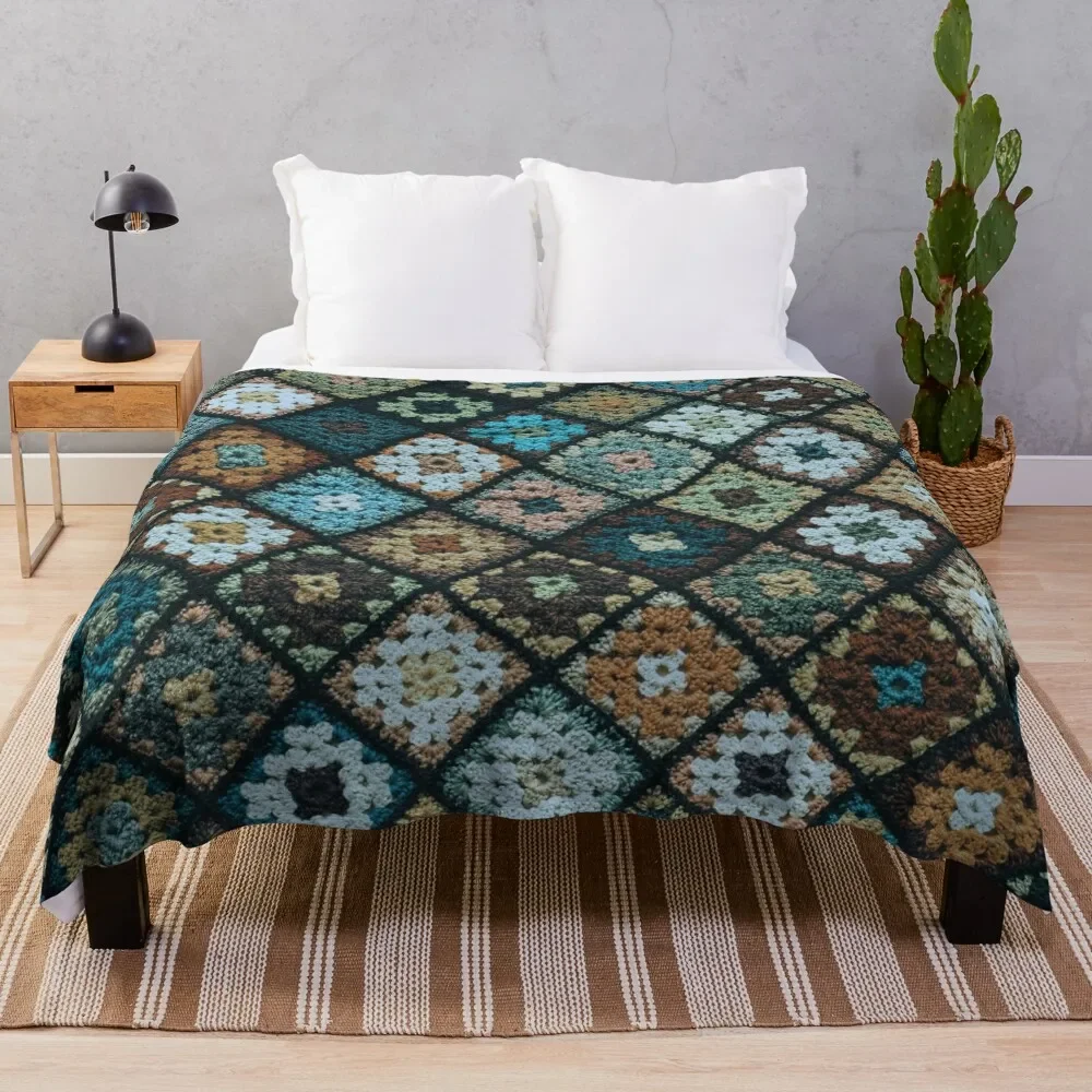 

Crochet granny square pattern blue Throw Blanket Polar blanket Stuffed Blankets Cute Blanket Picnic