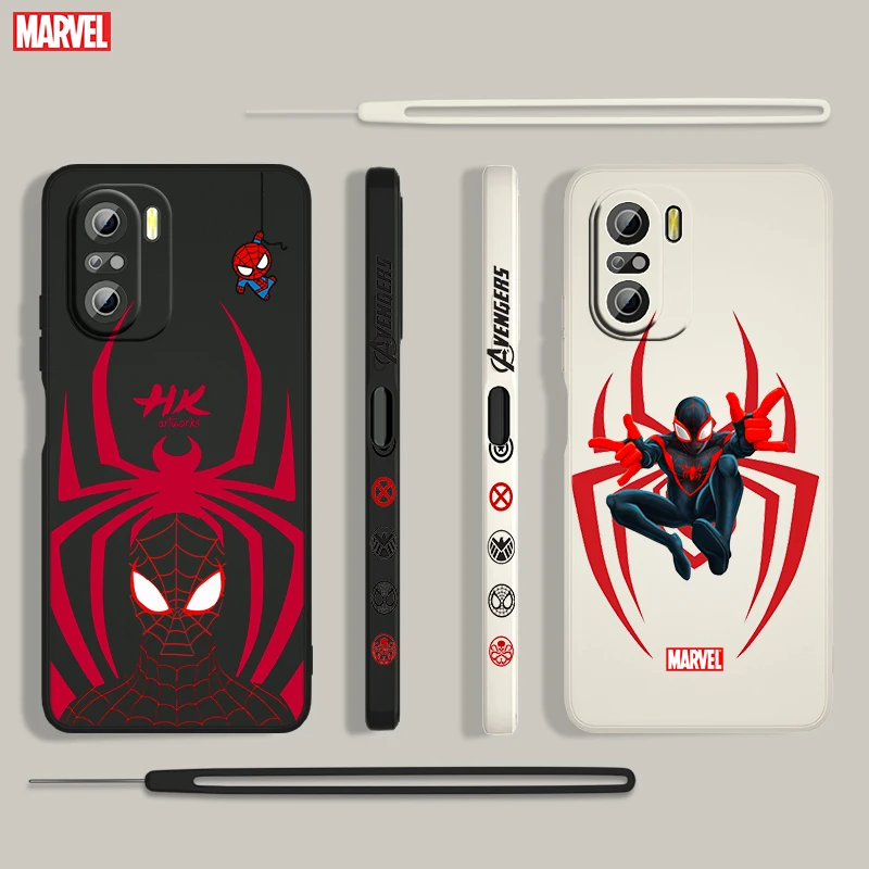 

Marvel Red SpiderMan Hero For Xiaomi Redmi K50 K40 Gaming 10 9 9A 9T 9AT 8 8A 7 6 Pro 4G 5G Liquid Left Rope Phone Case Fundas