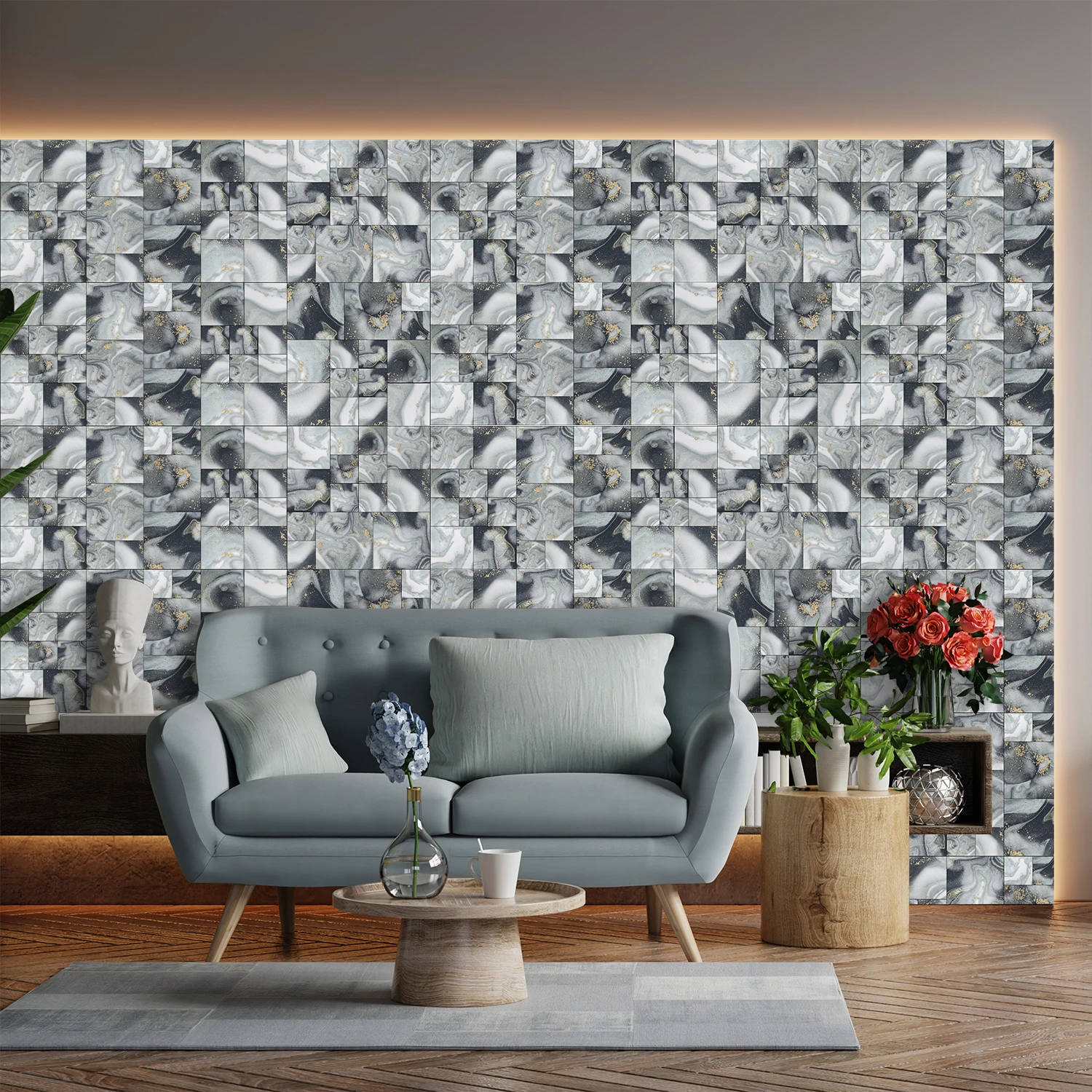 

Meiji DIY Three in One Creative Fresh Home Decoration Wallpaper Bathroom Waterproof Moisture-Proof Thickened Crystal Film Wall S