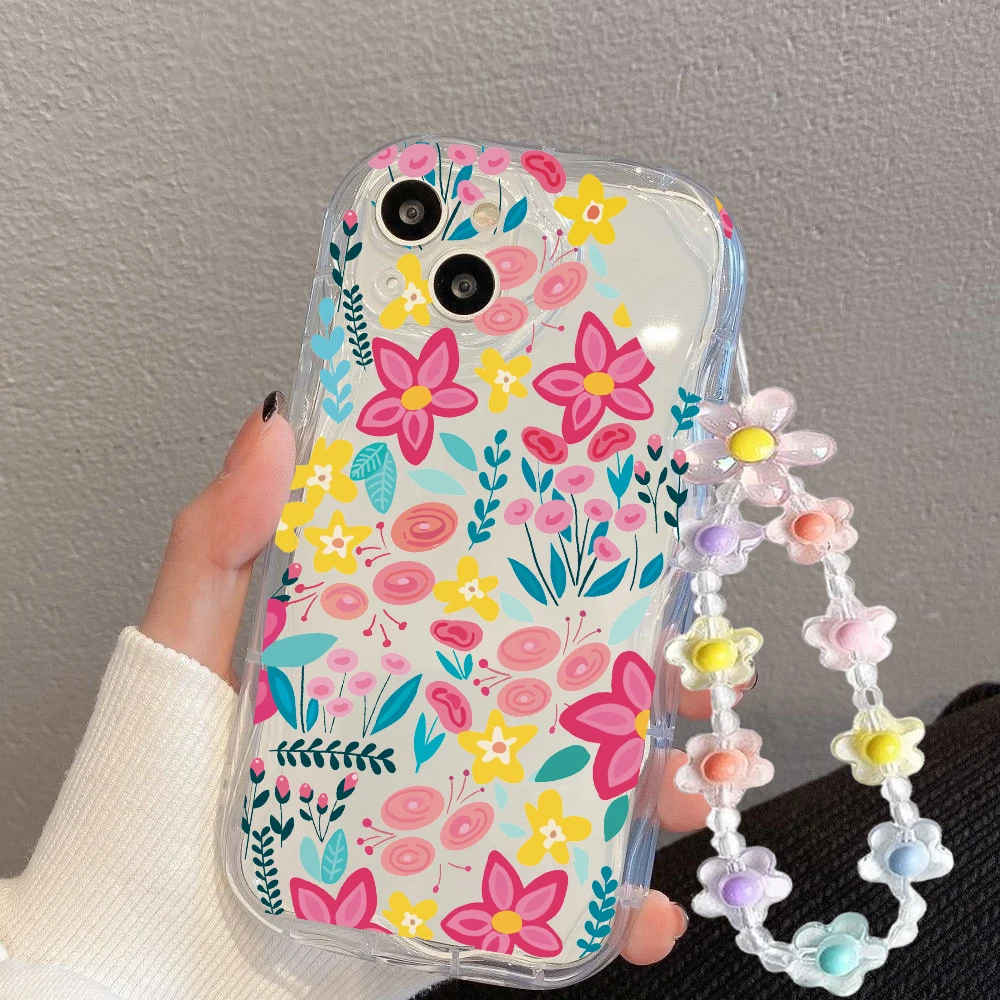 Floral Wrist Strap Phone Case Cover
