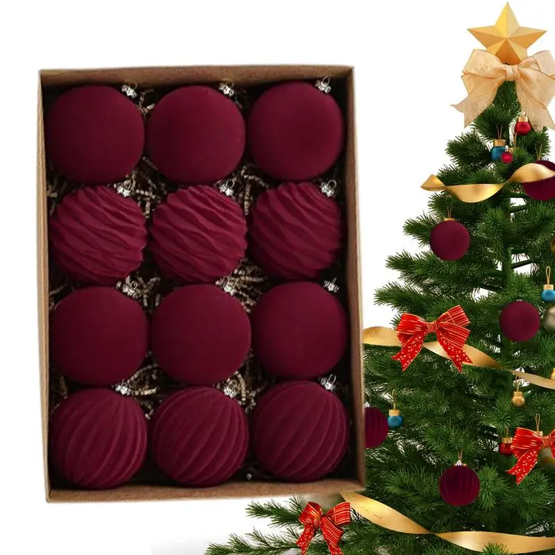 

Flocked Christmas Tree Ball Ornaments 12pcs Christmas Tree Ball Decorative Hanging Ornaments Balls Pendant for Christmas Parties