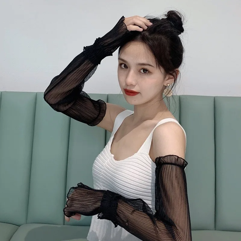 Summer Lace Sleeve Sun-protective Arm Cover Ice Silk Chiffon Edge Sunshade Sleeve for Women Driving Car Ice Arm Sleeves