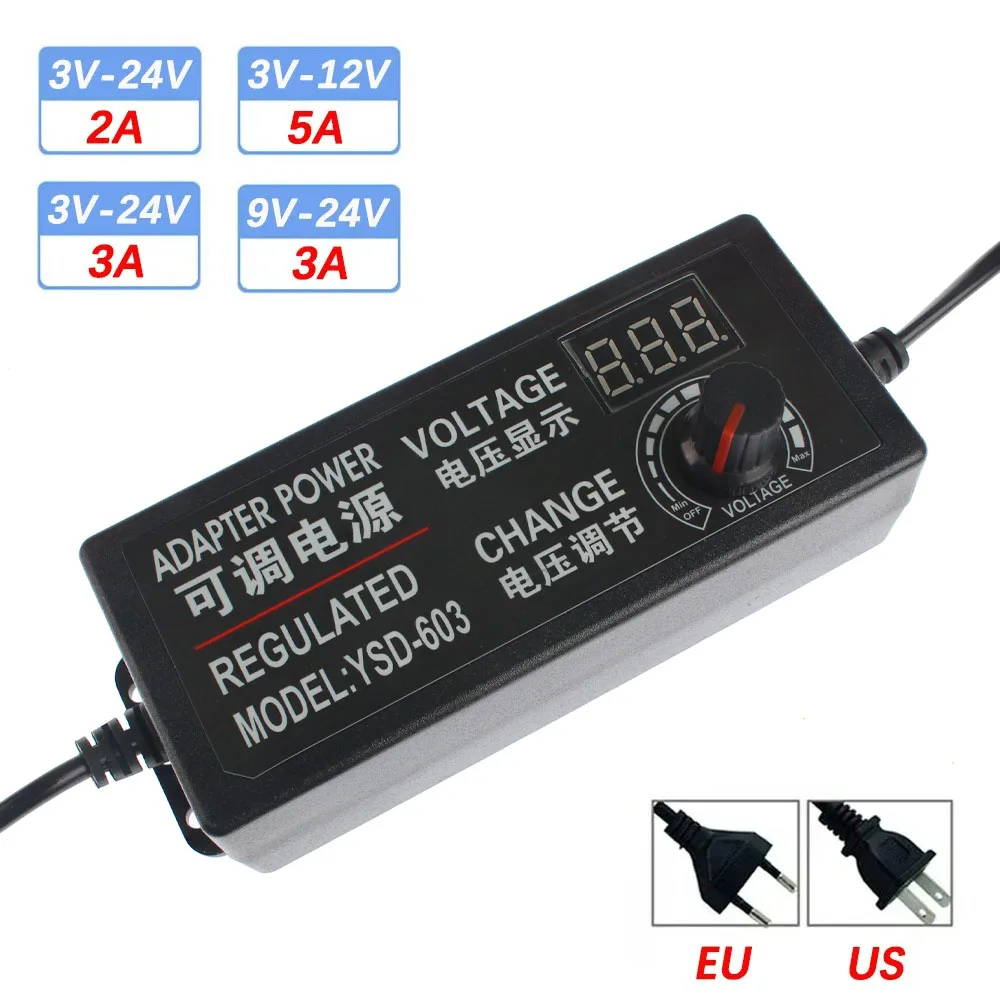 ปรับแหล่งจ่ายไฟอะแดปเตอร์ AC To DC 3V 9V 12V 24V Universal Adapter EU/US ปลั๊กจอแสดงผลหน้าจอแรงดันไฟฟ้าควบคุม 1