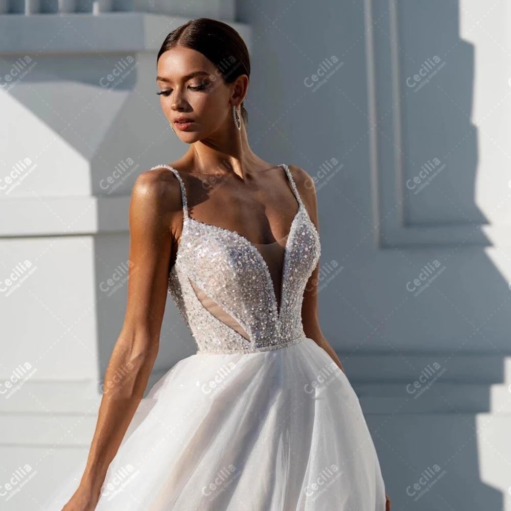 Charming Wedding Dresses Glitter Bridal Gowns Spaghetti Straps Robe For Formal Party Appliques Vestidos De Novia 2025 Customized 3