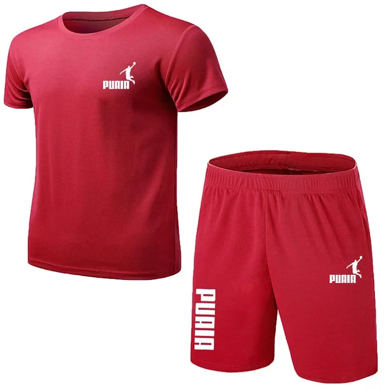 New summer men's clothing casual comfort jogging fitness training sportwear set Breathable mesh top + shorts 2 sets