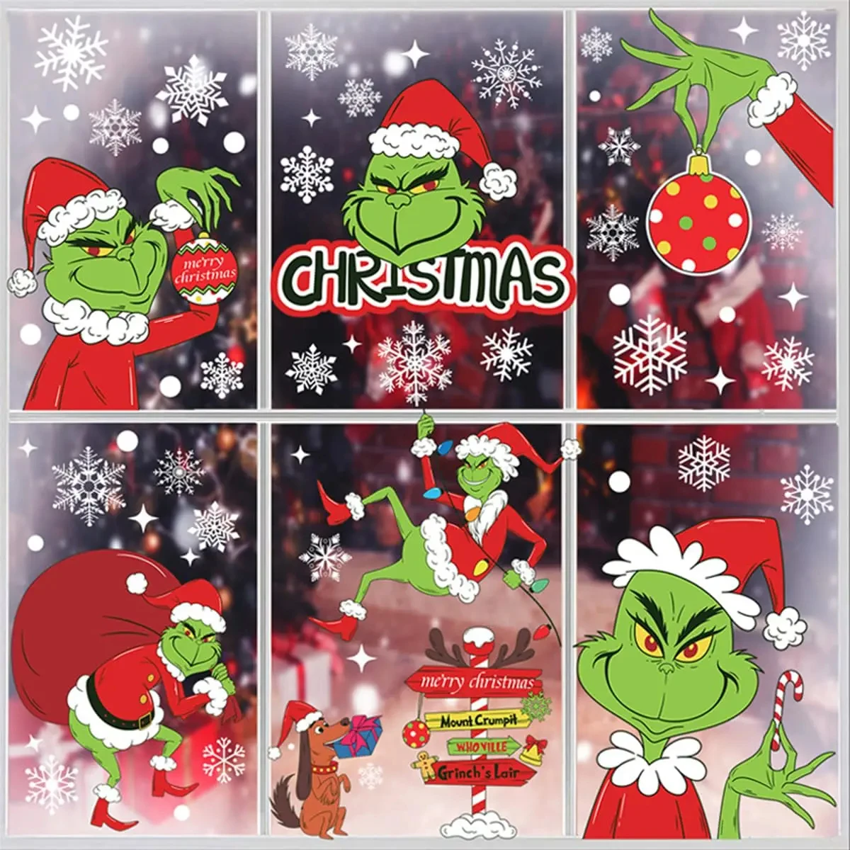 New Year Wall Sticker Kids Room Wall Decals Merry Christmas Decorations For Home Stickers 9 Sheets Grinch Window Stickers