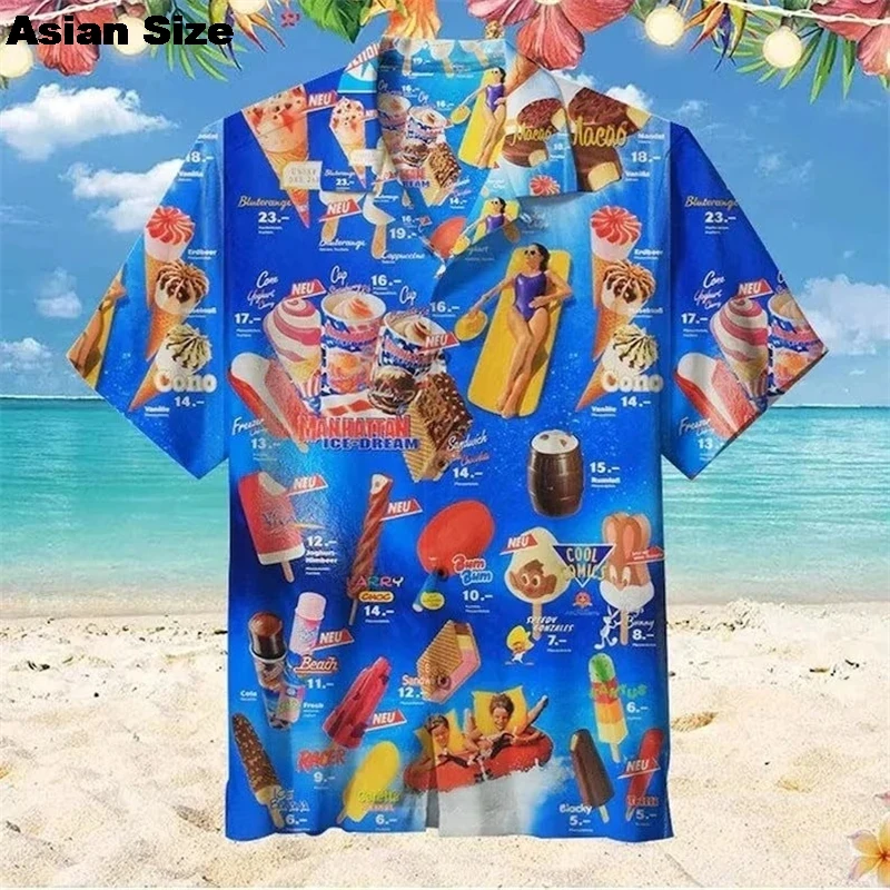 2025 Hawaiian Shirt For Men Summer Cold Ice Cream Short Sleeve Shirt Tops Casual Popsicle Blouses Icecream Female Button Clothes