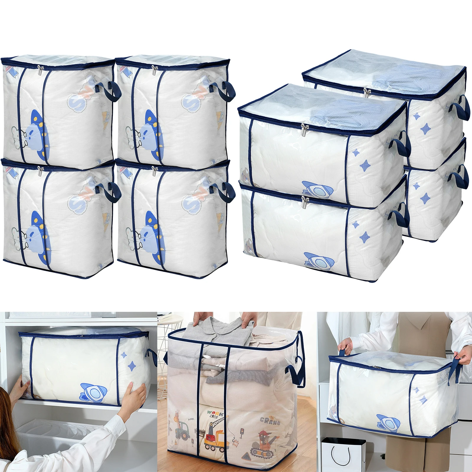 4PcsClearQuiltStorageBagPVCTransparentVisibleClothesStorage