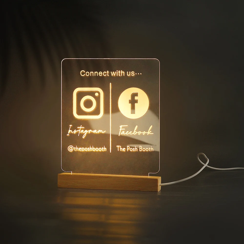 Personalized Custom Instagram Facebook Table Sign LED Light USB Special Company Store Shop Name Sign Acrylic 3D Lamp