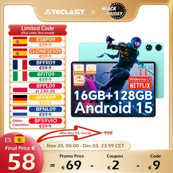 【New】 Teclast P50Ai 11 Inch 90Hz Tablet Pc Android 15 Ai Os (6Gb+10Gb Expansion)16Gb Ram 128Gb Lpddr5 7000Mah Allwinner A733-Ai Octa-Core 1280X800 Wifi-6 Bt 5.4