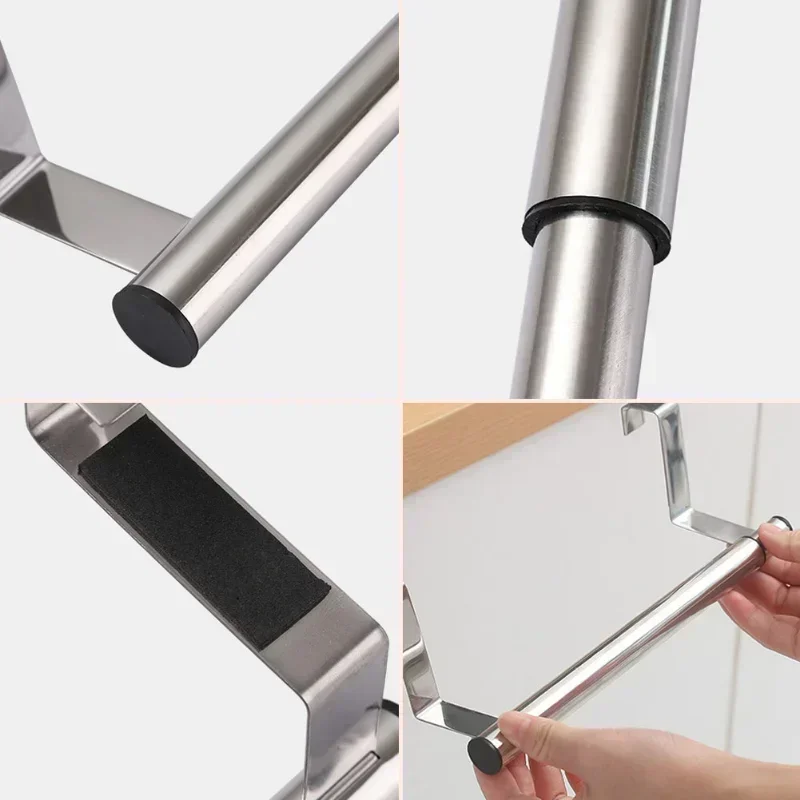Towel Rack Over Door Towel Bar Hanging Holder Stainless Steel Bathroom Kitchen Cabinet Rag Rack Adjustable Shelf Hanger