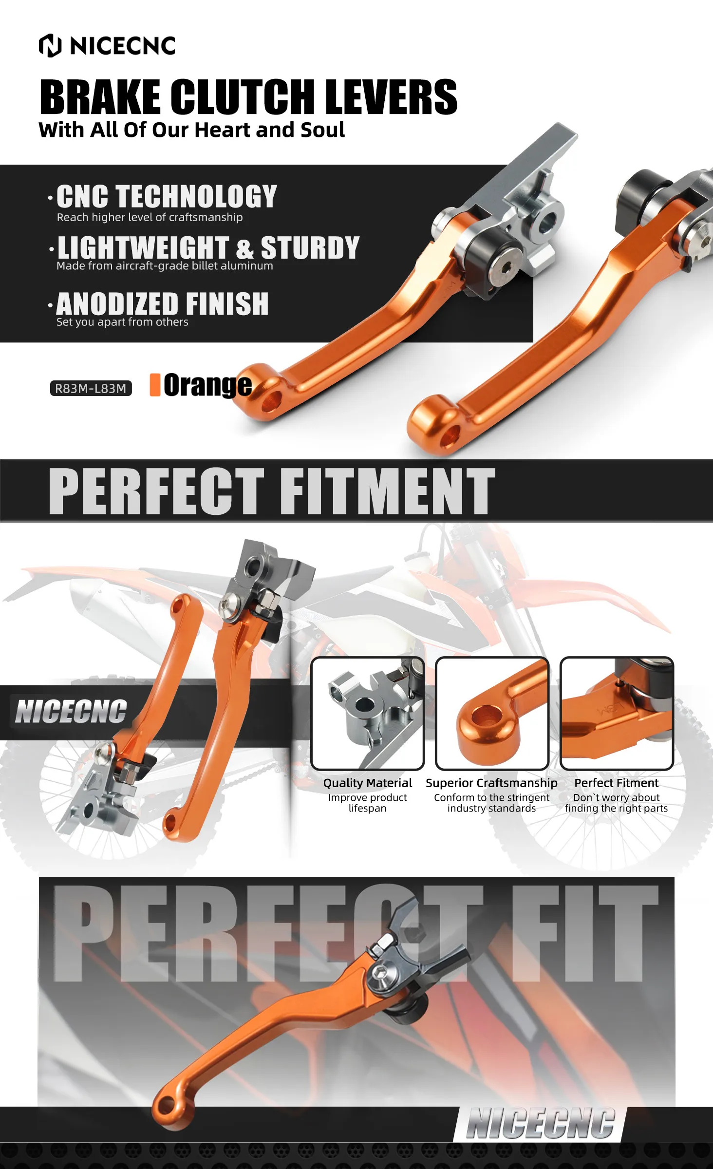 NICECNC Für KTM EXC 300 2014–2023 EXC 250 EXCF 350 EXC 450 SX 125 SXF 250 SXF 450 XCW 300 XCW XC XCF Pivot Bremskupplungshebel – Detail 1