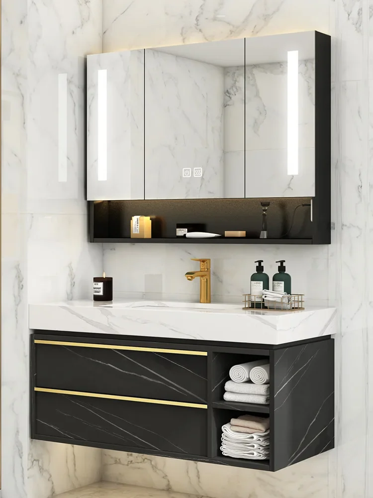 Waterproof Washroom Furniture small Modern white Mount Floating Bathroom Storage Vanity Cabinets Sets With Sink Basin