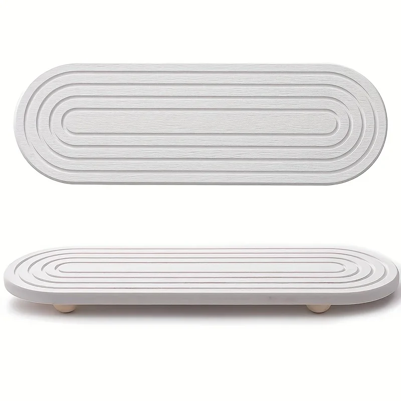 1pc Oval Carved Diatom Mud Absorbent Stone Table Mat, Beautiful And Simple,Suitable for Bathroom Countertops,Kitchen Countertops