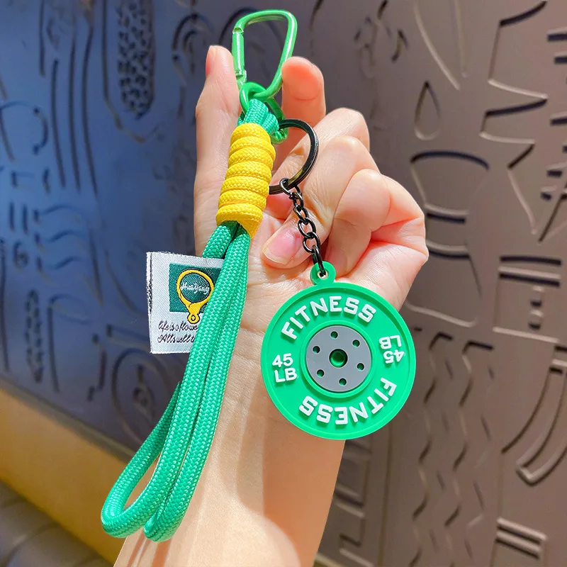 Dopamine Barbell Plates Keychain INS Simulation  Keyring Detachable Creative Fitness Series Pendant Gifts