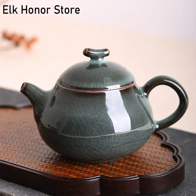 

240ml Retro Ge Kiln Iron Tire Ceramic Teapot Boutique Ice Crack Tea Set Tea Maker Pot Celadon Kung Fu Pu'er Teaware Gift Packing