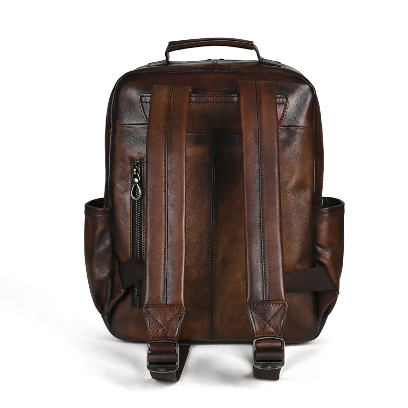 Retro Unisex Genuine Leather Handcrafted Backpack with Vintage Fading Effect