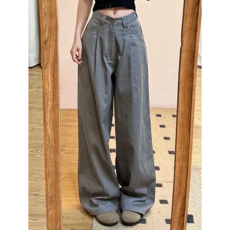 

Deeptown Baggy Korean Y2k Gray Jeans Casual Wide Leg Vintage Denim Pants Woman High Waisted Oversized Trousers Summer Fashion