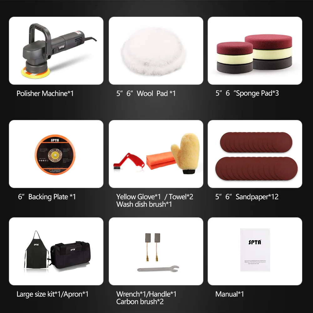 SPTA 5inch 780W Dual Action Polisher 8mm Random Orbit Professional