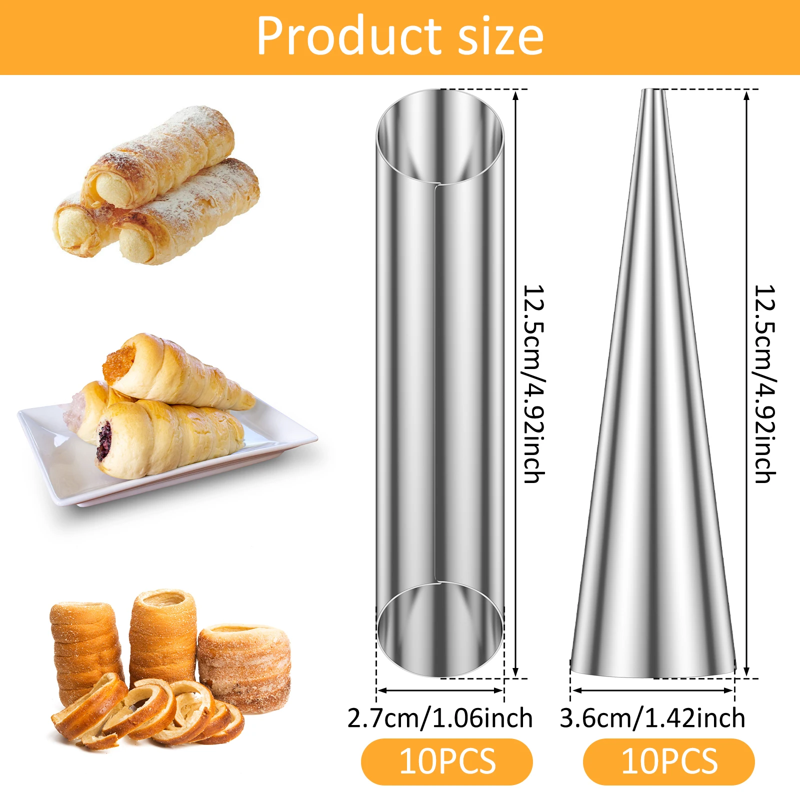 20/30Pcs Cannoli Tubes Stainless Steel Cream Horn Mold Non-Stick Cannoli Forms Conical Tube Cone Dessert Pastry Roll Baking Tool