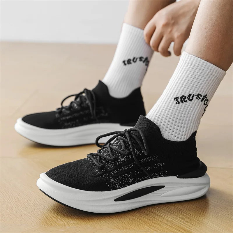 New Round Head Net Shoes Men Casual Shoes Lazy People A Slip-on Front Lacing Travel Breathable Flat Leisure Men's Sport Sneakers 2