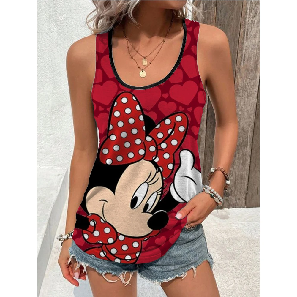 Women Tank Top Tees Disney Minnie Mouse Summer Sleeveless Outfit Cartoon Streetwear