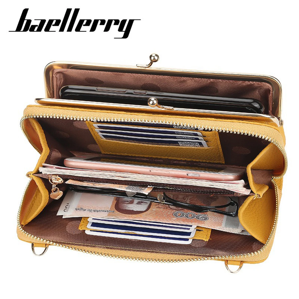 Baellerry Lychee Pattern Horizontal Crossbody Bag, Women's Multifunctional Phone Wallet, PU Leather RFID Blocking Hands-Free