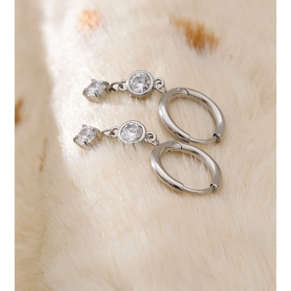 Yhpup Cubic Zirconia Hoop Earrings Stainless Steel High Quality