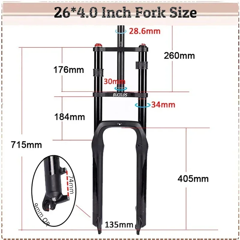 BUCKLOS Air Suspension Fork MTB 20in 26in Bike Fat Fork Bicycle Disc Brake 20*4.0 26*4.0 Fat Tire Fork for Snow Beach Bike Parts