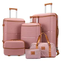 Nouveau Ensemble de bagages 6 pièces valise à coque rigide grande capacité léger serrure TSA 360 °   Roues tournantes à main approuvées pour les voyages 4