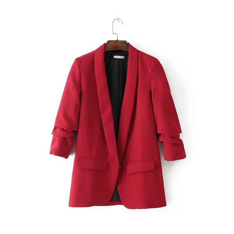 T MODA 2022 Summer Autumn Elegant Women Workwear Pink Blazer Three Quarter Sleeve Regular Fit Minimalist Office Lady Blazer